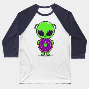 Cute Alien Eating Doughnut Cartoon Baseball T-Shirt